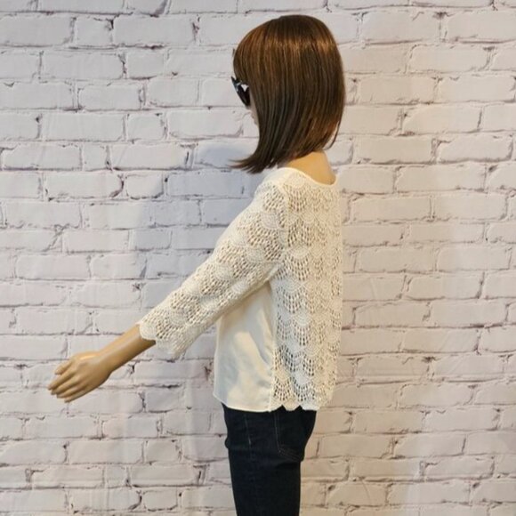 BCBGeneration - Boho ivory 3/4 lace sleeve blouse - Picture 7 of 11